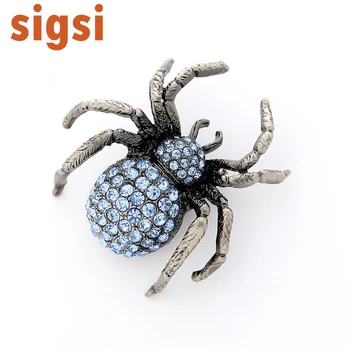 1.75 H x 1 .75W cm Argint Antic Tonul Albastru Safir Pietre Colorate Spider Bug Broșă Pin