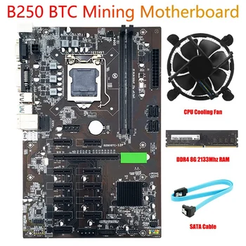 B250 Miniere Placa de baza 12 GPU Bitcoin Etherum Placa de baza LGA 1151 cu DDR4 8GB 2133 MHZ RAM +Ventilator de Răcire+Cablu SATA