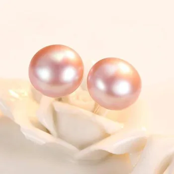 Bijuterii fine fermecător 9-10mm marea de sud plat roz pearl cercei argint 925