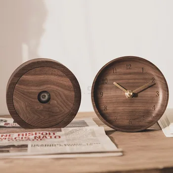 Ceas de birou negru nuc din lemn masiv de ceas de camera de zi de decorare noptiera simplu Nordic creative ceas