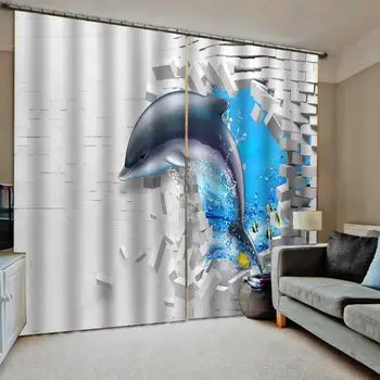 Cărămidă albă perdea delfin perdele Personalizate dimensiune de Lux Opace 3D Fereastră Perdele Pentru Camera de zi
