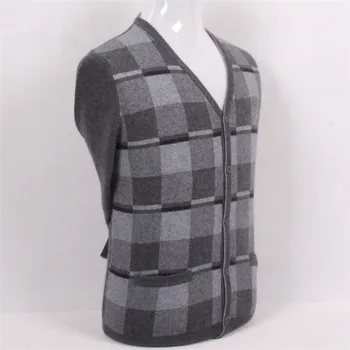 De capră de cașmir carouri jacquard tricot barbati moda cardigan gros pulover bordo 2color S/4XL