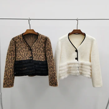 Design Nou Femei Blană De Iarna Pulovere De Moda Pulover De Cașmir Doamnelor Leopard Tricotate Cardigan