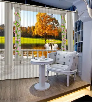 Dimensiunea personalizate de Lux Opace 3D Fereastră Perdele Pentru Living, perdele balcon auturn cortina