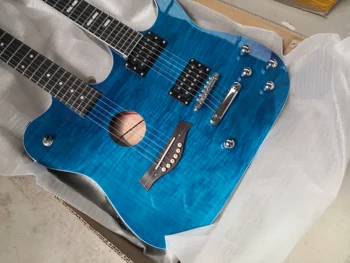 Dublu gât chitara electrica cu 6 corzi duble deschise de preluare 12 coarde compus șir semi hollow chitara electrica tigru de imprimare albastru 6