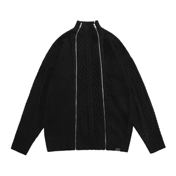Fermoar Solid Alb Pulovere Cu Guler De Moda Coreeană Maneca Lunga Femei De Îmbrăcăminte, Tricotate Cardigan Supradimensionat Streetwear 2021