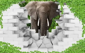 Fotografie 3d perdele Elefant zid de cărămidă pat cameră mare de umbrire opace perdea de living fereastră perdea de pat cameră dantela