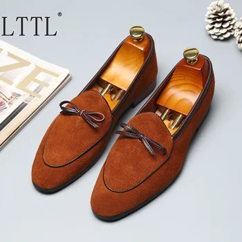 LTTL piele de Căprioară Maro Bărbați Mocasini Handmade Aluneca Pe Papion din Piele Mens Pantofi de Moda Mocasini italiană Pantofi Casual Plus Dimensiune