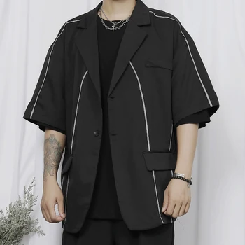 Mare nou costum pentru bărbați haina neagră Japoneză vânt reflectorizante design subțire 5-maneca vrac costum casual