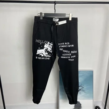 Mens Harajuku Nou Tipărite Joggeri Creion Pantaloni Casual Streetwear Gotic Harem Pantaloni Lungi Pantaloni Negri Slim Fit Pantaloni de Marfă 3XL