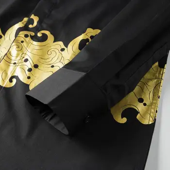 Negru Barbati Camasi de Lux Maneca Lunga Aur Imprimare Casual Mens Dress Shirt de Înaltă Calitate, Slim Fit Om de Partid Tricouri 3XL