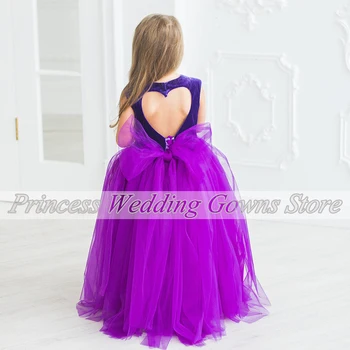 Princess Tul O Linie Violet Mult Formală Partid Rochie Pentru Copii Rochie De Etaj Lungime Fără Mâneci Fara Spate Elegant Vestido De Novia