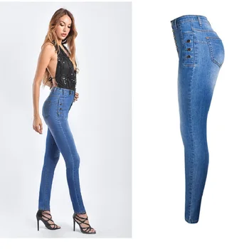 Toamna 2021 Solid Se Spală Blugi Skinny Femeie Nouă Talie Mare Push-Up Slim Femme Stretch Denim Albastru Pantaloni