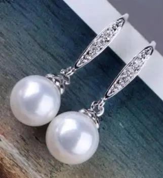 Transport gratuit de lux Nobil de bijuterii superba 10-11mm natural de sud mare alb perla legăna cercei 925s