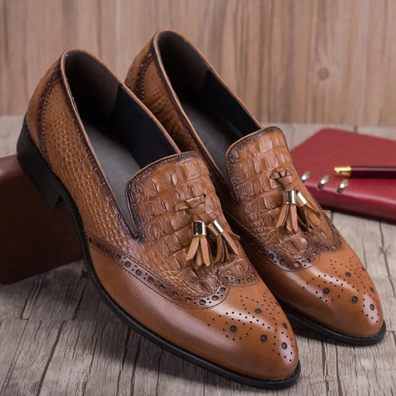 Bărbați Mocasini Business Casual Pantofi De Partid La Modă Ciucure Slip-On A Subliniat Deget De La Picior Din Piele Rochie De Mireasa Pantofi Office Pantofi De Lucru