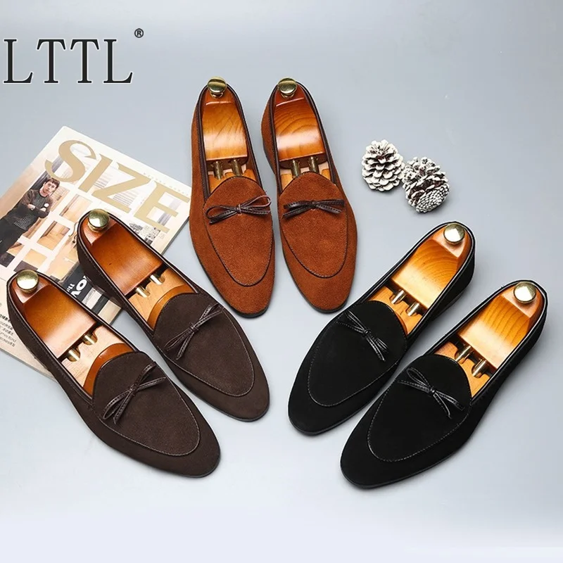 LTTL piele de Căprioară Maro Bărbați Mocasini Handmade Aluneca Pe Papion din Piele Mens Pantofi de Moda Mocasini italiană Pantofi Casual Plus Dimensiune