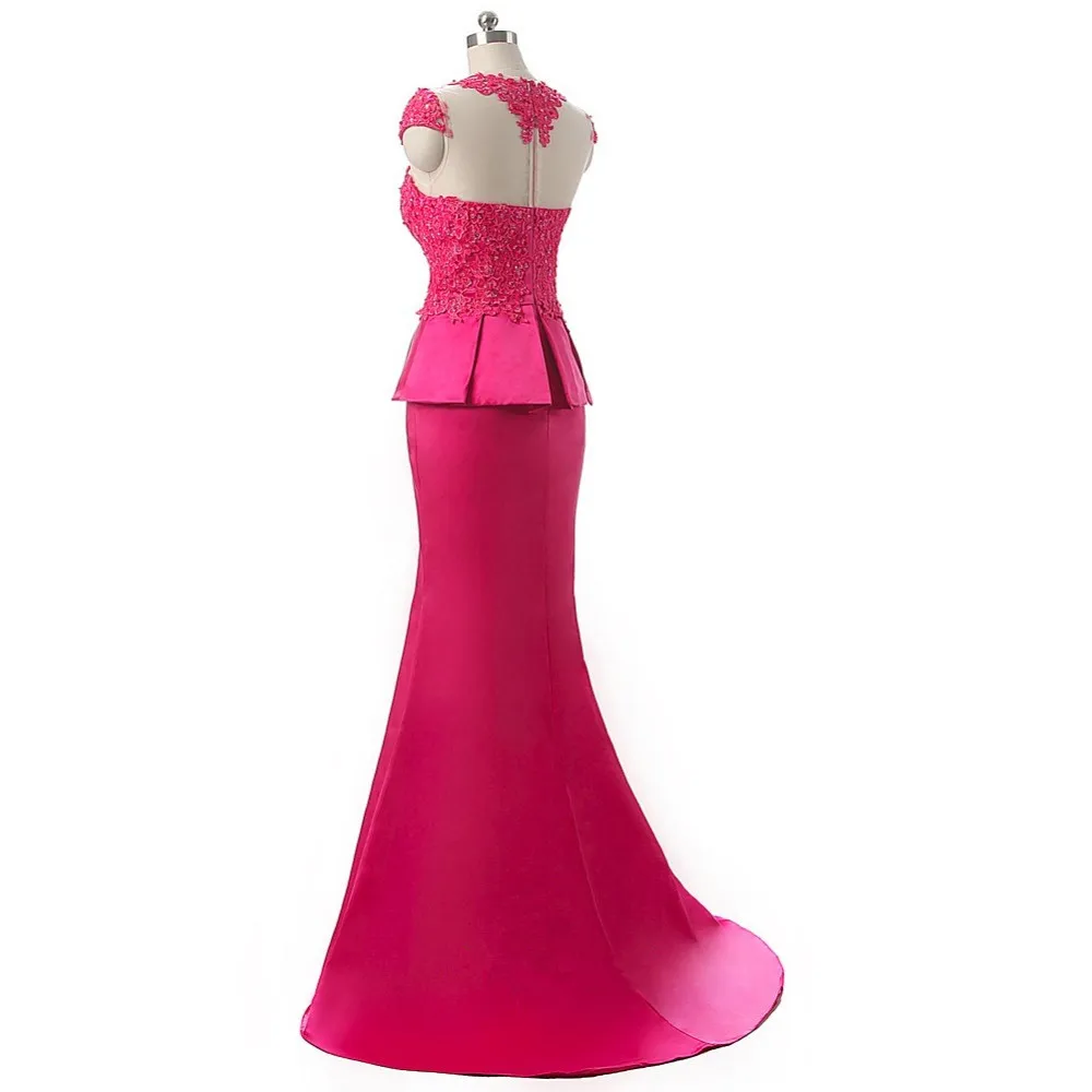 JaneVini Elegant Roz cu Margele de Seară Illusion Neck Lace Satin Sirenă Mult Mama de Mireasa Rochii cu Peplum 2019