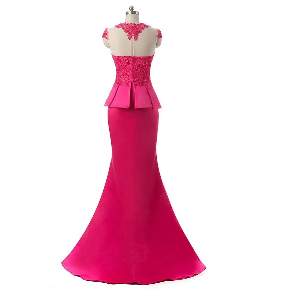 JaneVini Elegant Roz cu Margele de Seară Illusion Neck Lace Satin Sirenă Mult Mama de Mireasa Rochii cu Peplum 2019