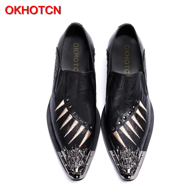OKHOTCN New Sosire mentală a Subliniat Toe Pantofi pentru Bărbați Nituri Personalizate Model Zebra comune solide din Piele Pantofi pentru bărbați