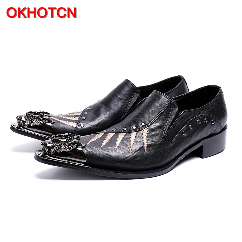 OKHOTCN New Sosire mentală a Subliniat Toe Pantofi pentru Bărbați Nituri Personalizate Model Zebra comune solide din Piele Pantofi pentru bărbați