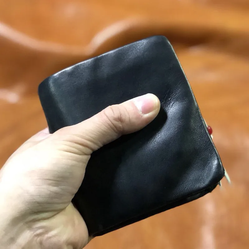 PNDME simplu de lux din piele barbati negru scurt portofel casual, natural real moale piele de vacă de zi cu zi carte de titularul portofel