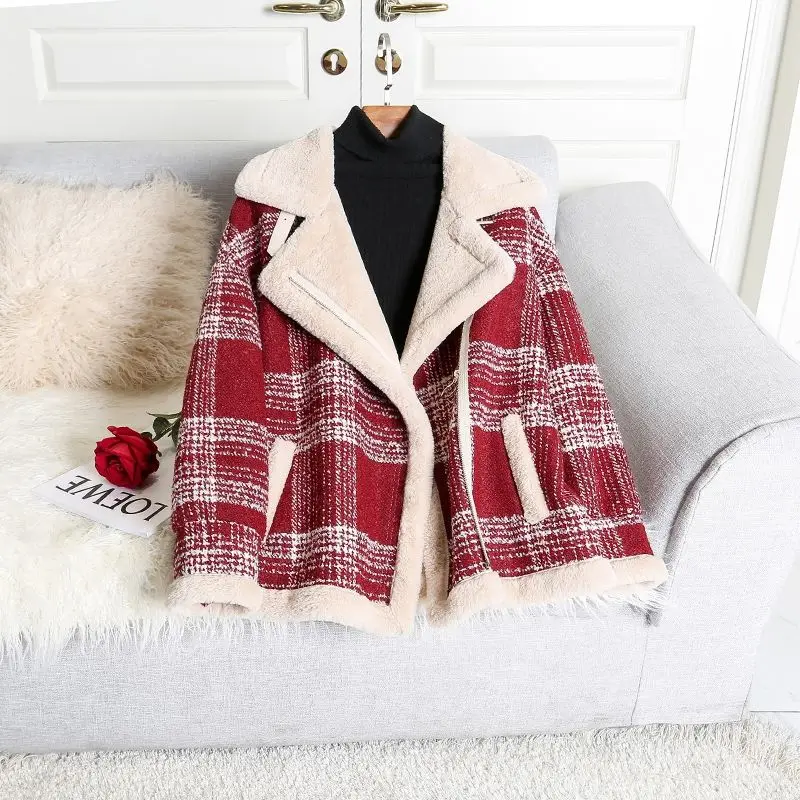 Jachete de Blana pentru Femei jacheta scurta de iarna 2021 nou versiunea coreeană a pierde plus lână carouri haina de lână sacou femei de îmbrăcăminte